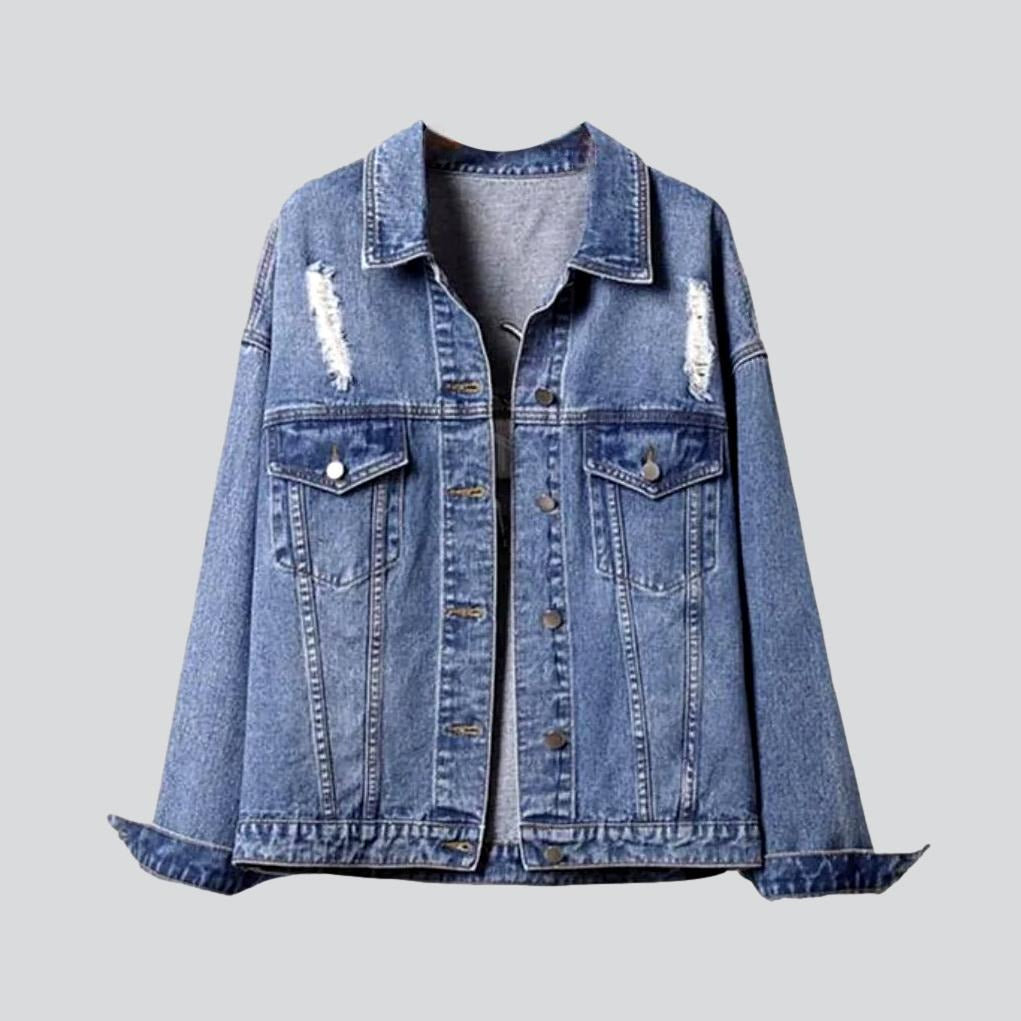 Ripped back embroidery denim jacket