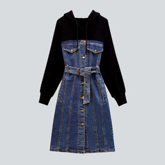 Mixed-fabric hooded denim dress