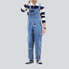 Streetwear ripped men denim dungaree