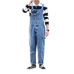 Streetwear ripped men denim dungaree