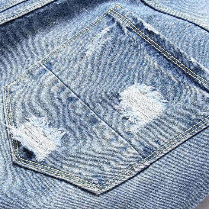 Embroidered ripped jeans for men