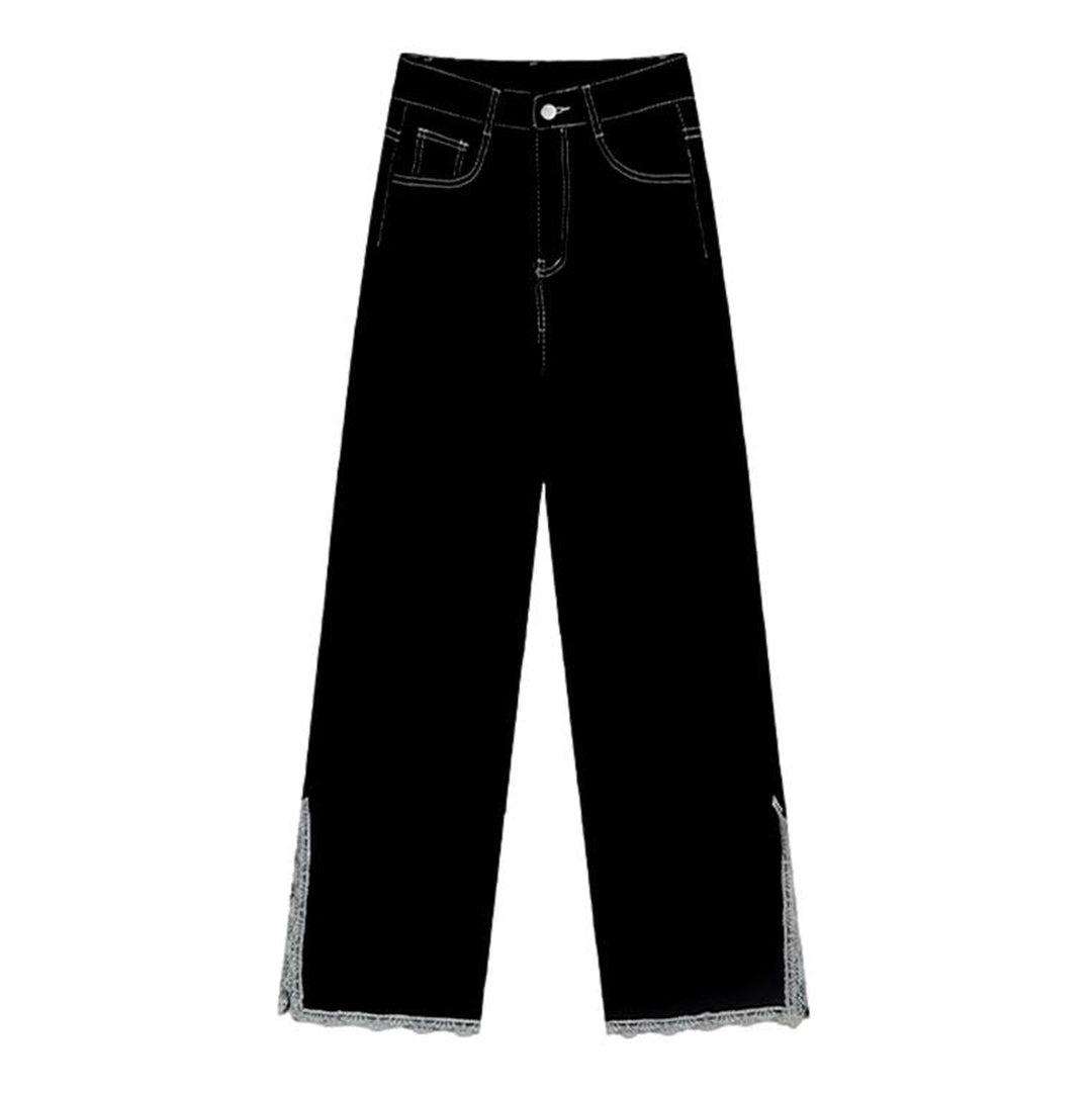 Baggy-Jeans mit Spitze verziert