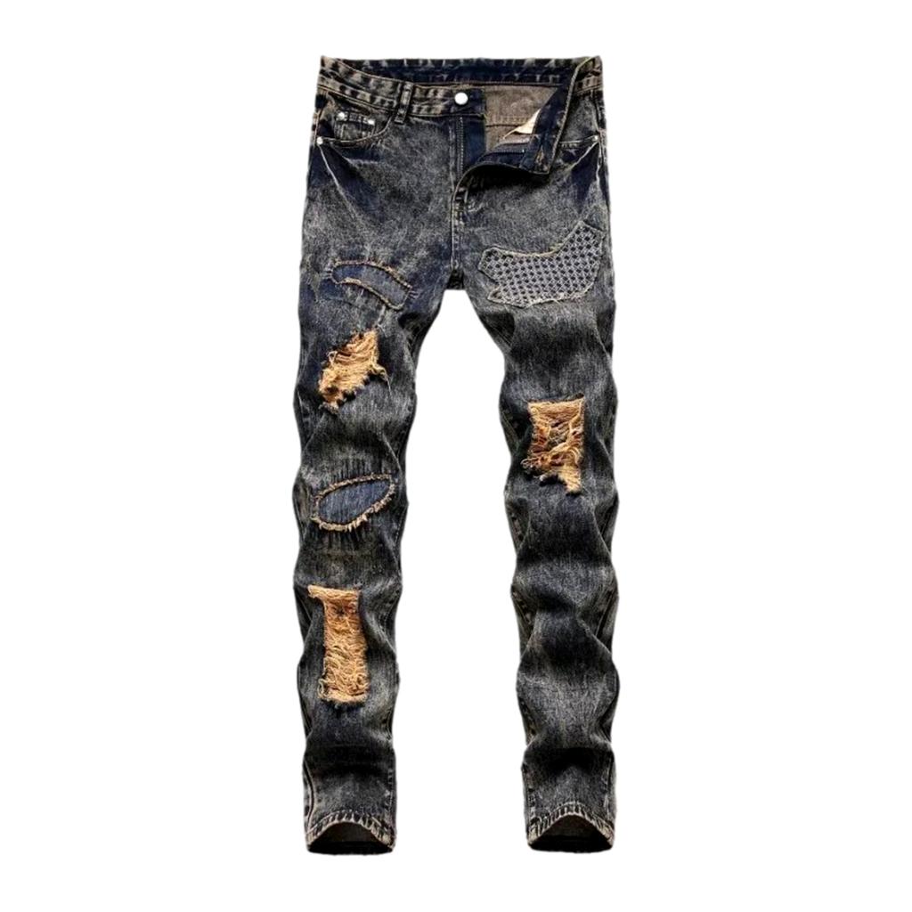 Vintage ripped patched men jeans