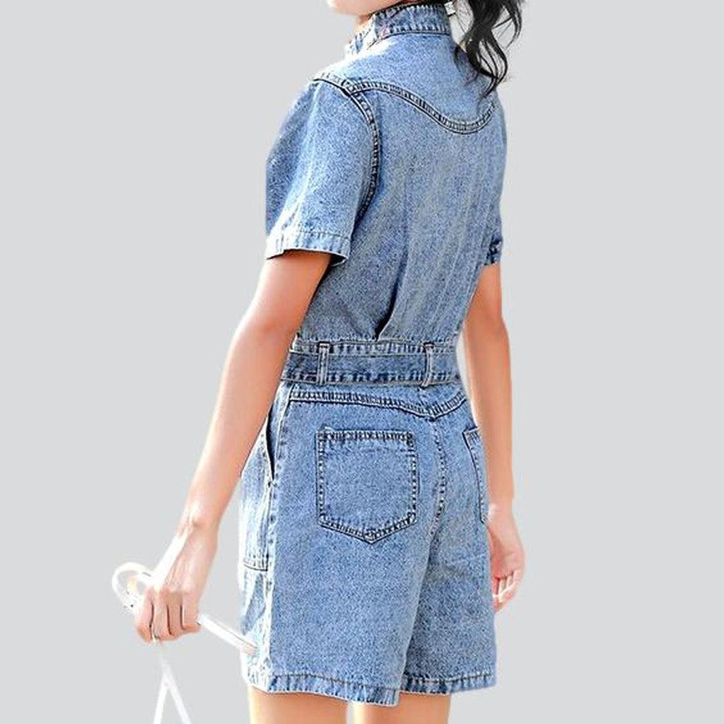 Patchwork chest women denim romper