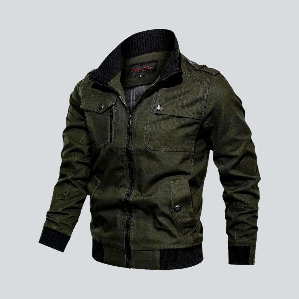 Chaqueta bomber de color, ajustada, con cremallera para hombre.