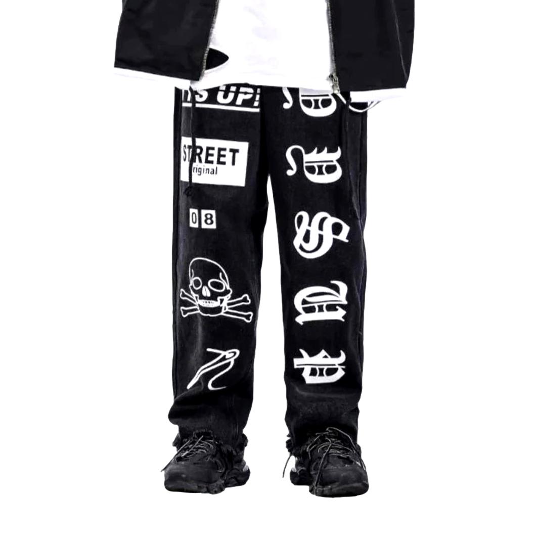 White printed baggy men jeans