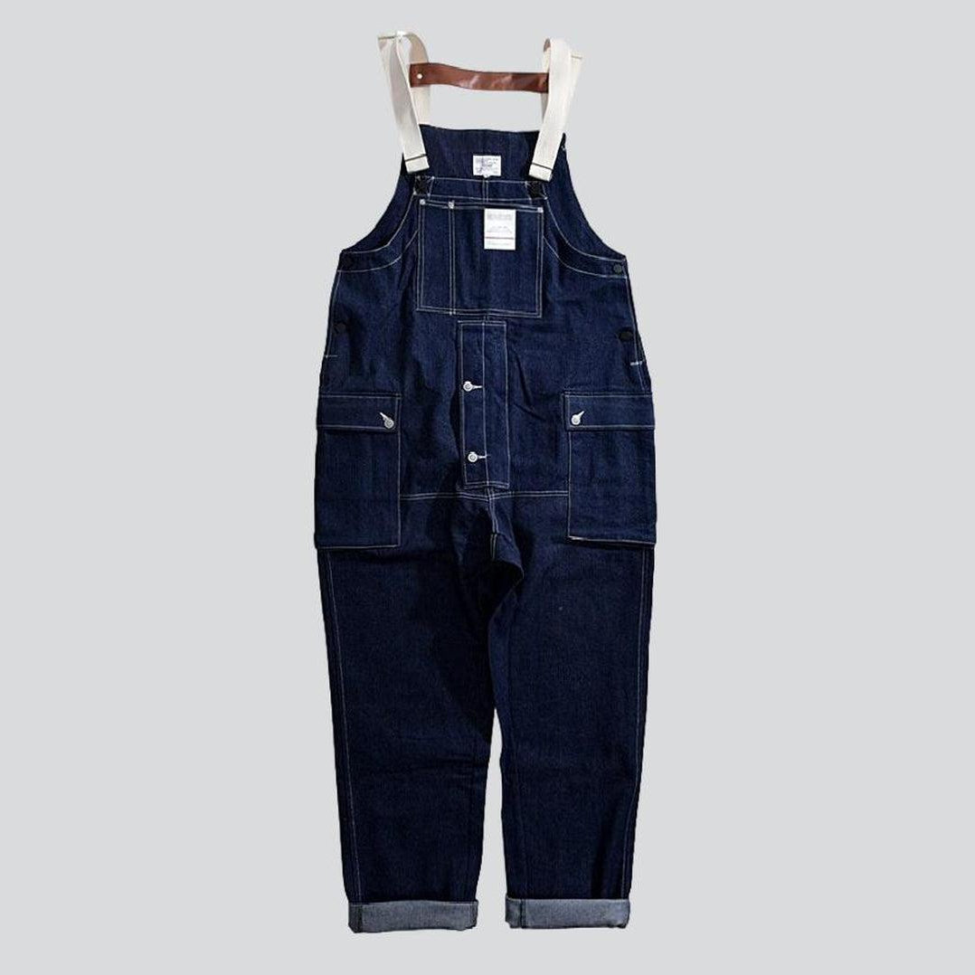 Marineblaue Baggy-Latzhose aus Denim für Herren