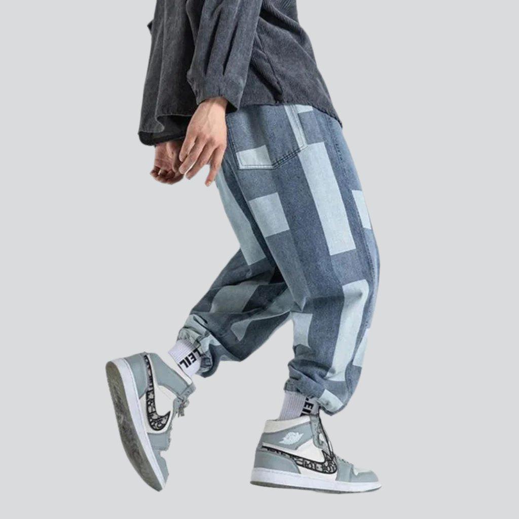 Rectangle print men baggy joggers