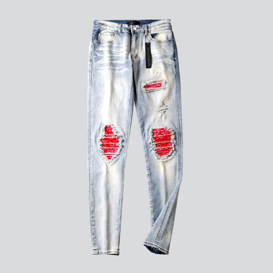 Red knees men biker jeans