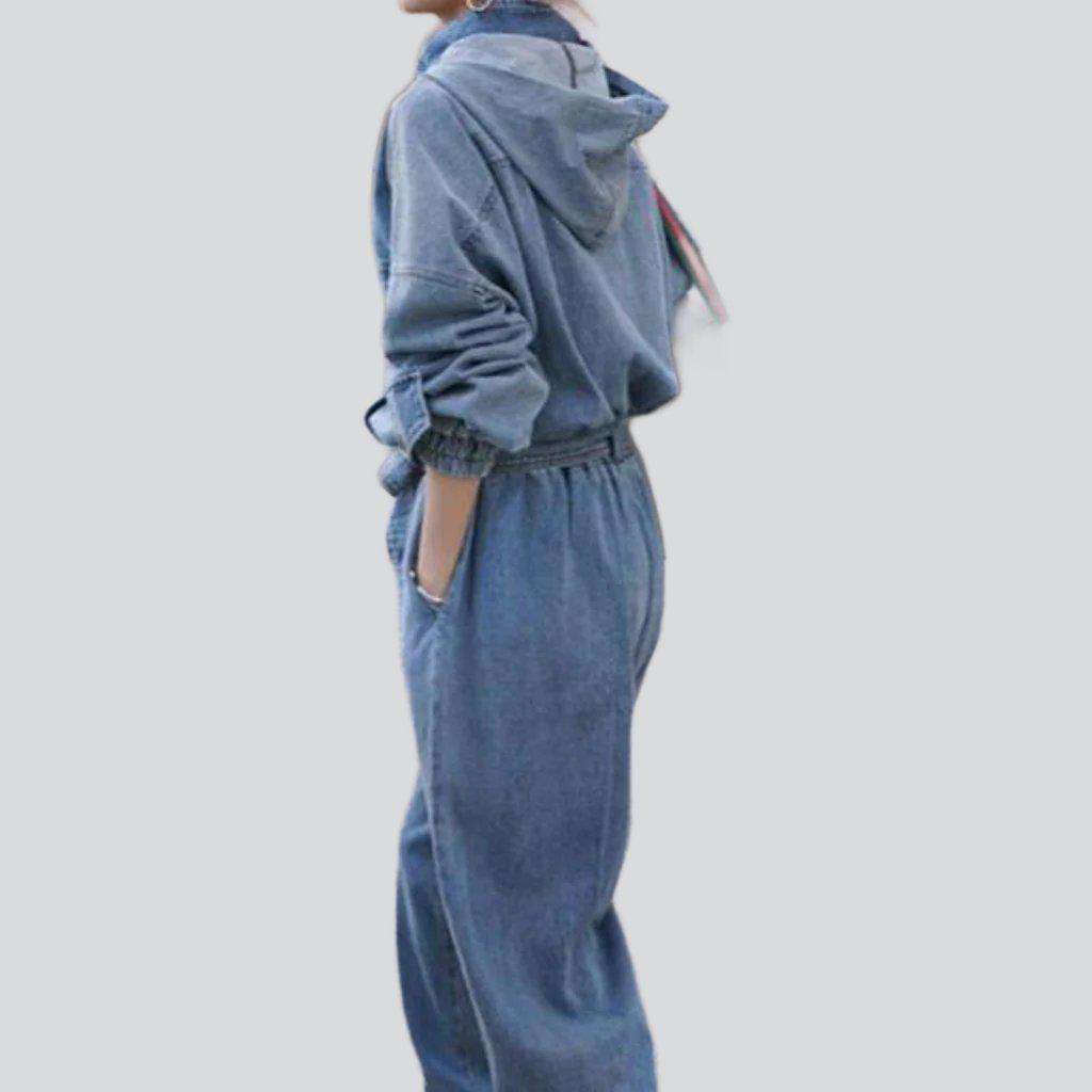 Hooded baggy women denim overall