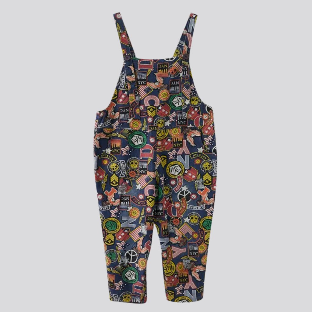 Cartoon print denim jumpsuit for women