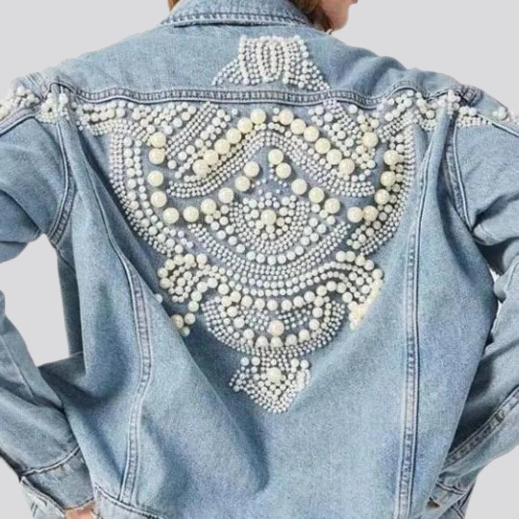 Pearl embellished boho denim jacket