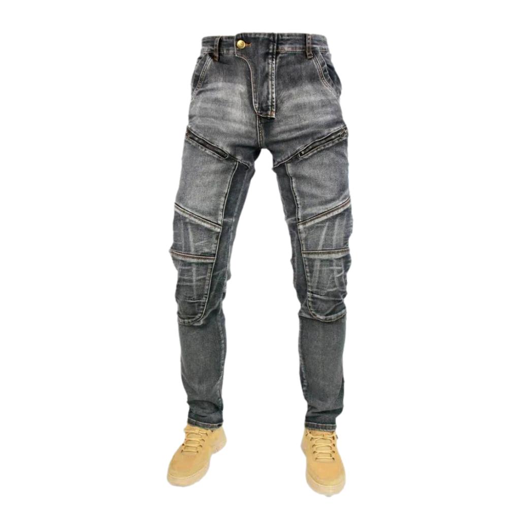 Knee-pads mid-waist men riding jeans