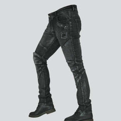 Grey casual men biker jeans