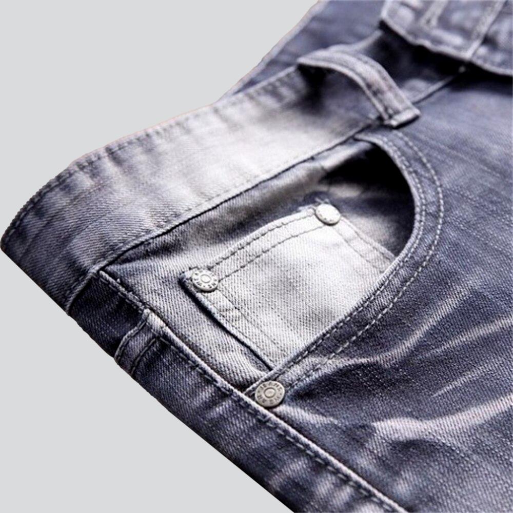 Wrinkled patchwork grey men jeans