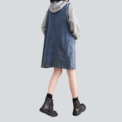 Knee-length hooded denim dress