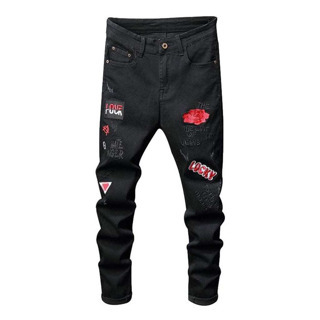 Embroidered men black jeans