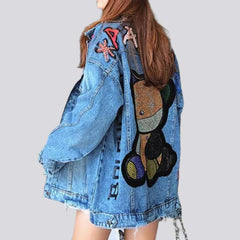 Bear & inscriptions print denim jacket