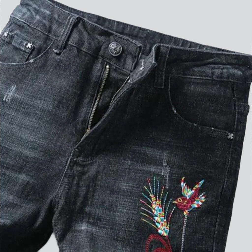 Red embroidery skinny men jeans