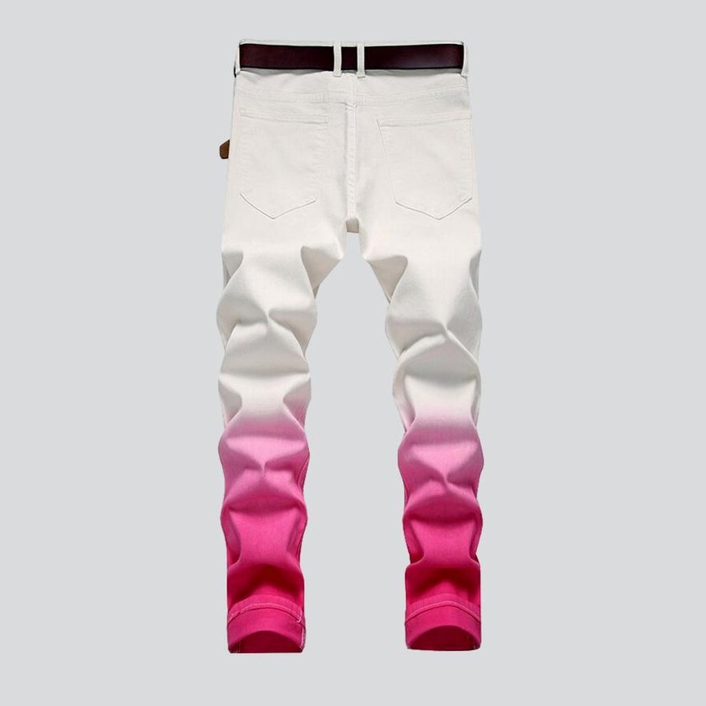 Pink contrast white men jeans