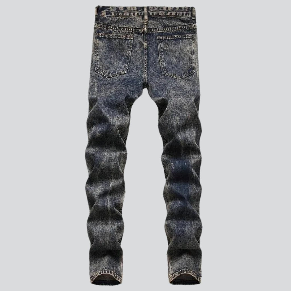 Vintage ripped patched men jeans