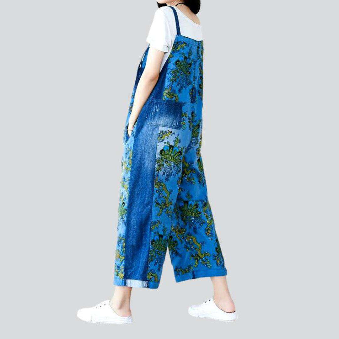 Chinese ornament women denim jumpsuit