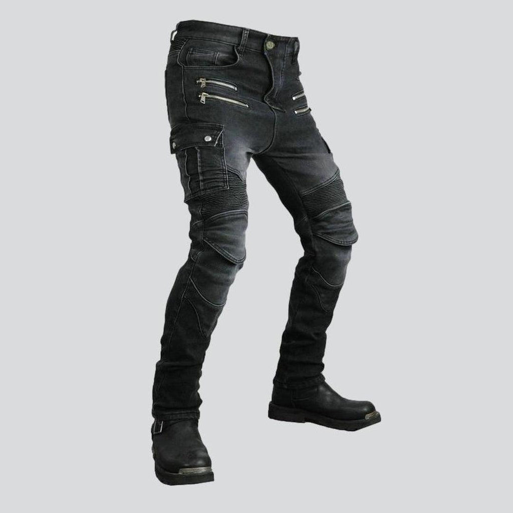 Warm grey men biker jeans