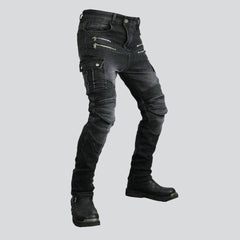 Warme graue Herren Bikerjeans