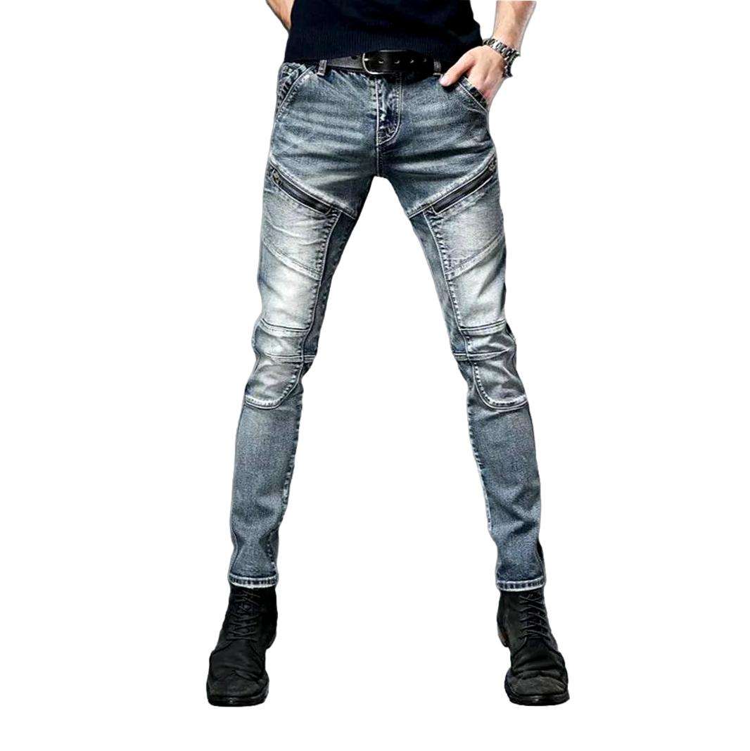 Biker jeans with diagonal zippers