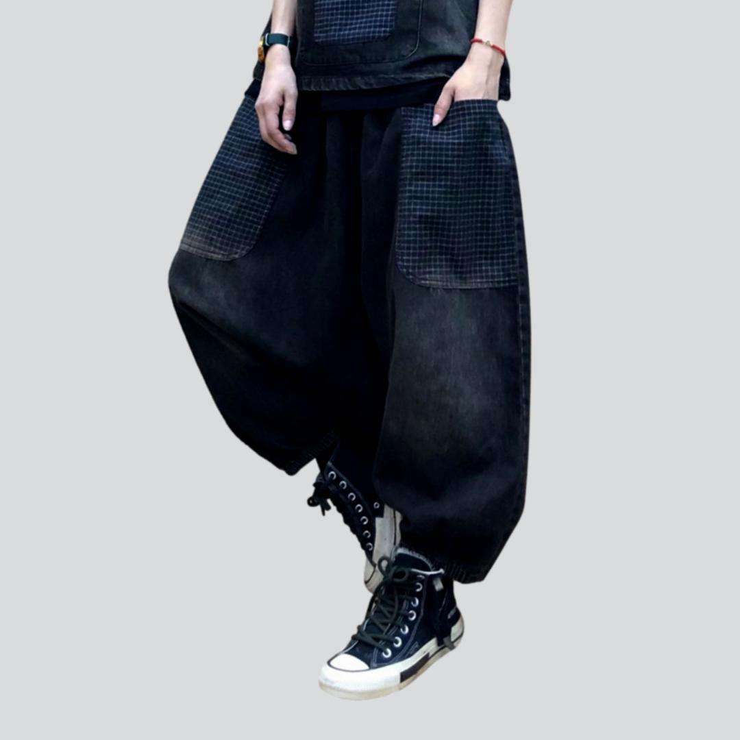 Dark patchwork harem denim pants