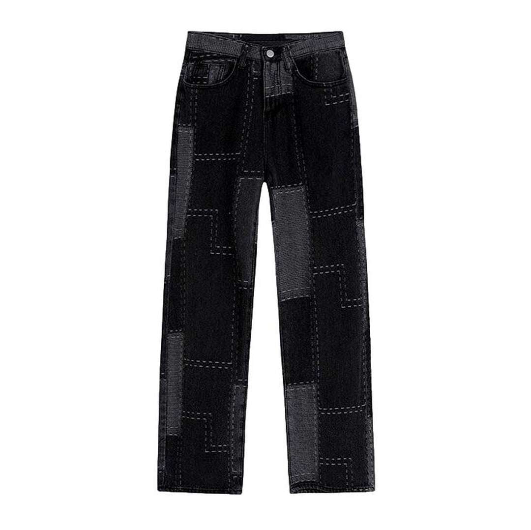 Dark patchwork women straight jeans