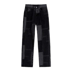 Dunkle Patchwork-Straight-Jeans für Damen