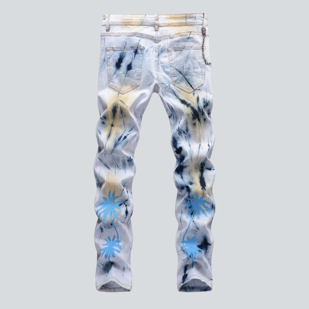 Blue palm-painted men jeans