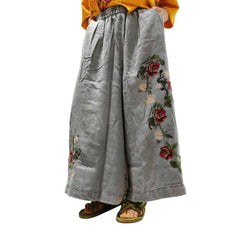 Rose embroidery women culottes jeans