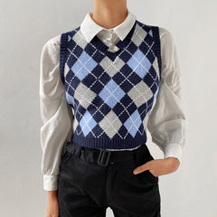 Silvia Knitted Plaid Crop Vest