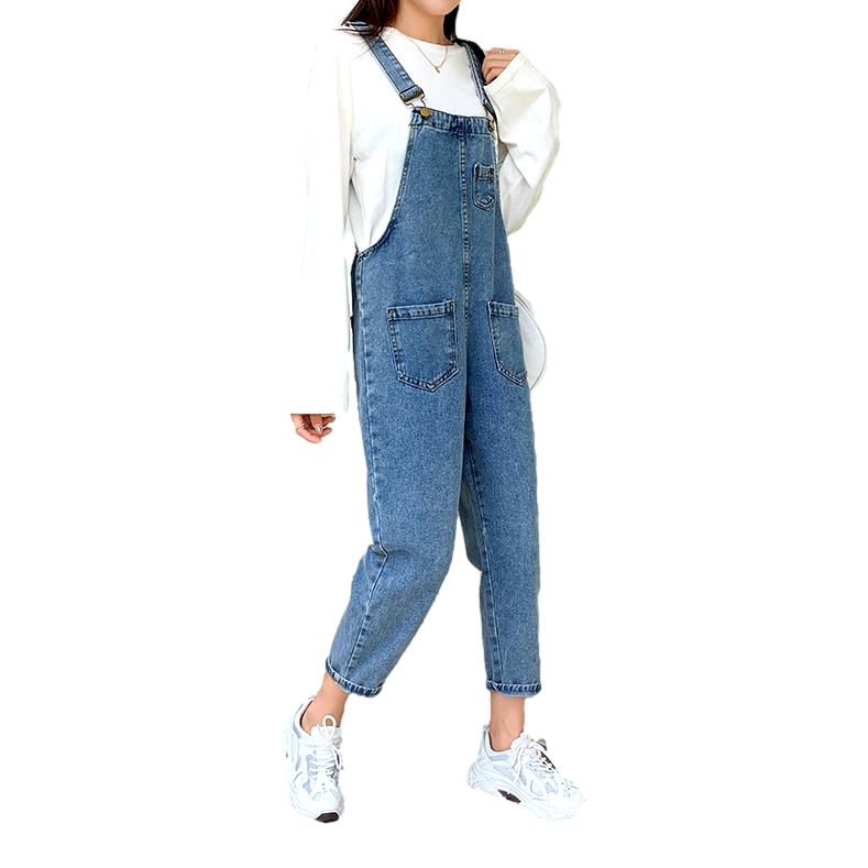 Gerader Jeans-Jumpsuit für Damen mit Taschen