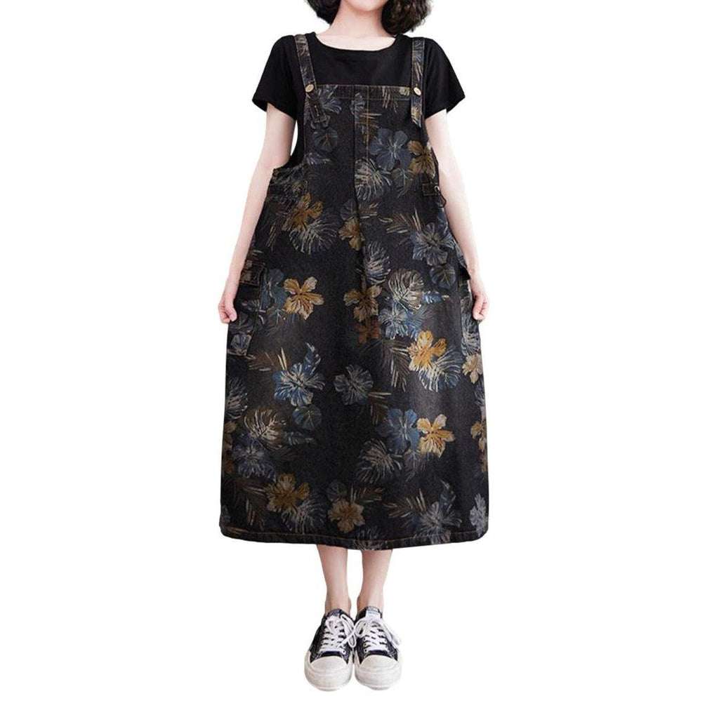 Black denim dress with flowers