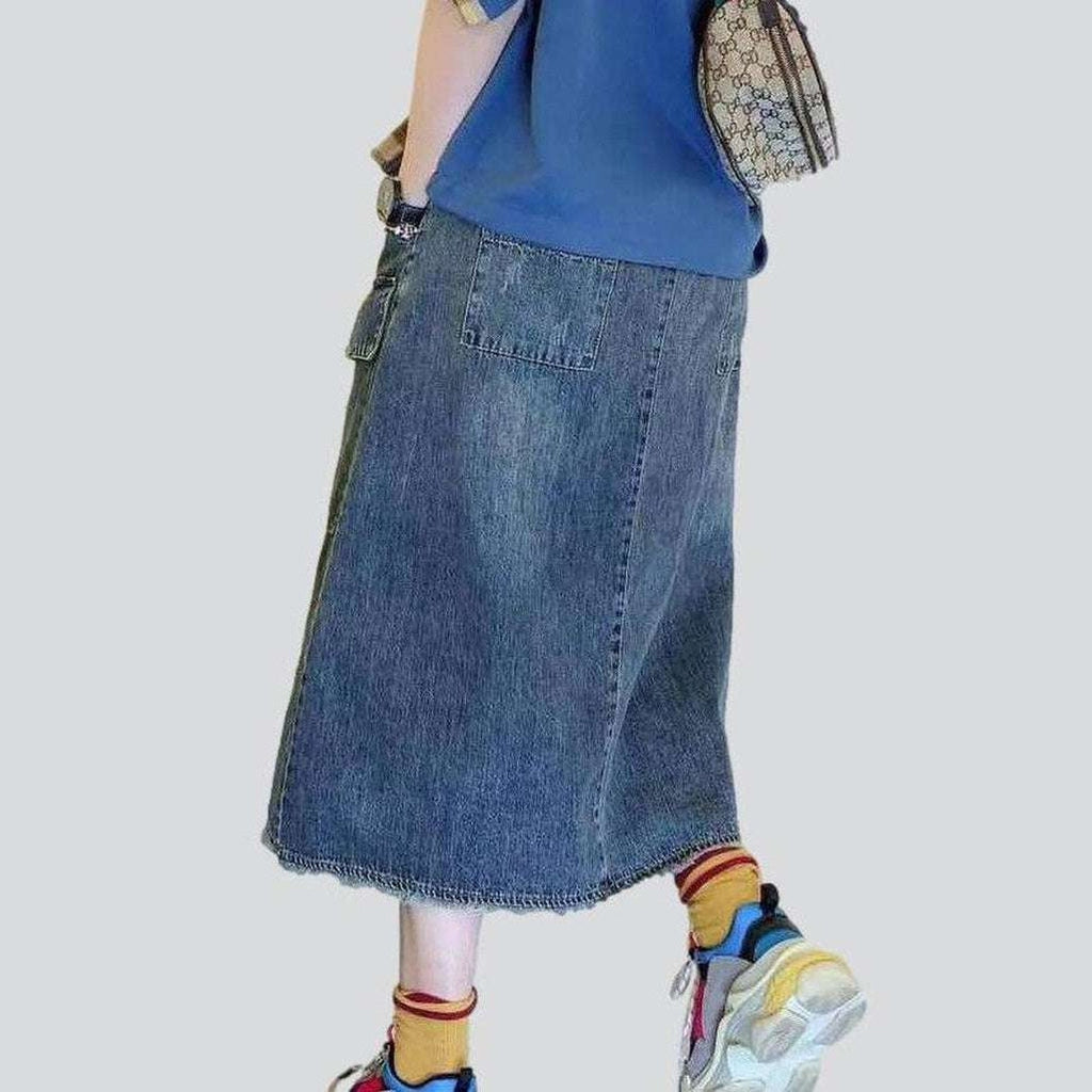 Cargo embroidered women denim skirt