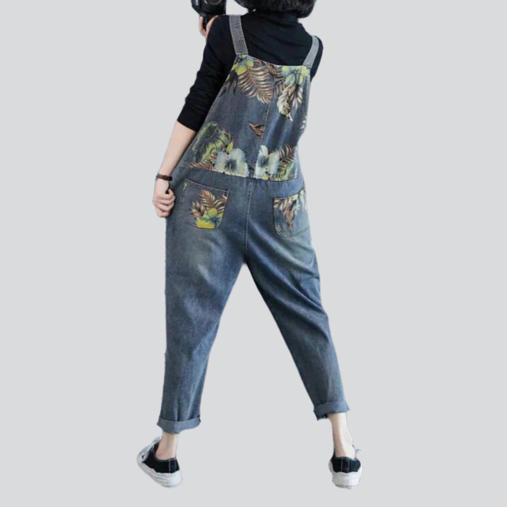 Printed vintage women denim jumpsuit