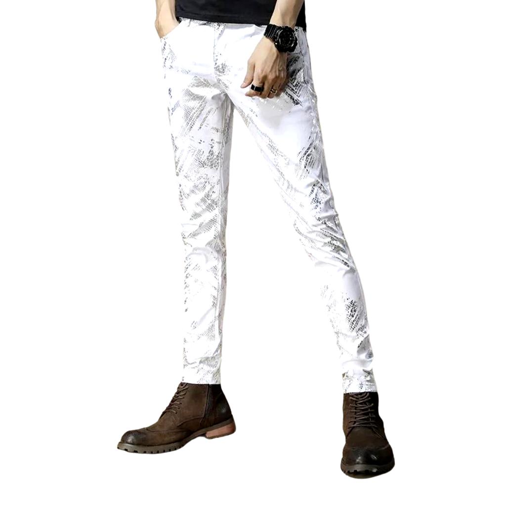 Silver print white men jeans