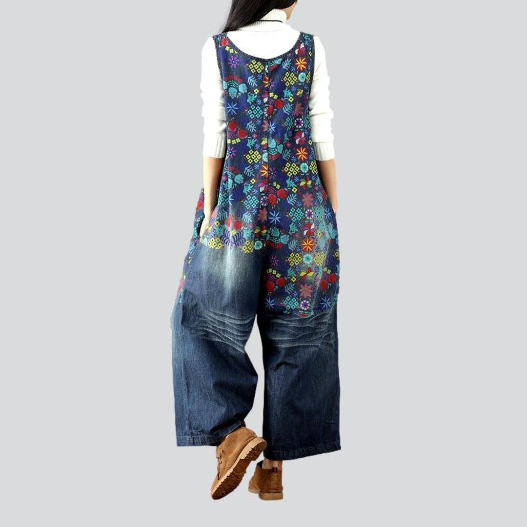 Painted women denim jumpsuit