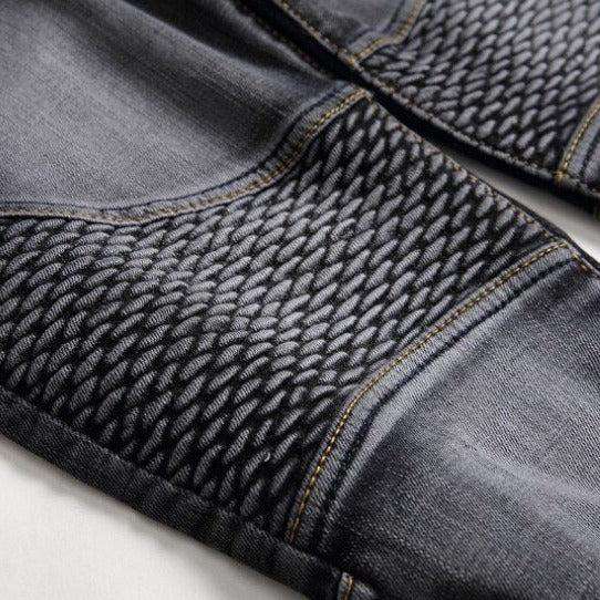 Bestickte graue Bikerjeans für Herren