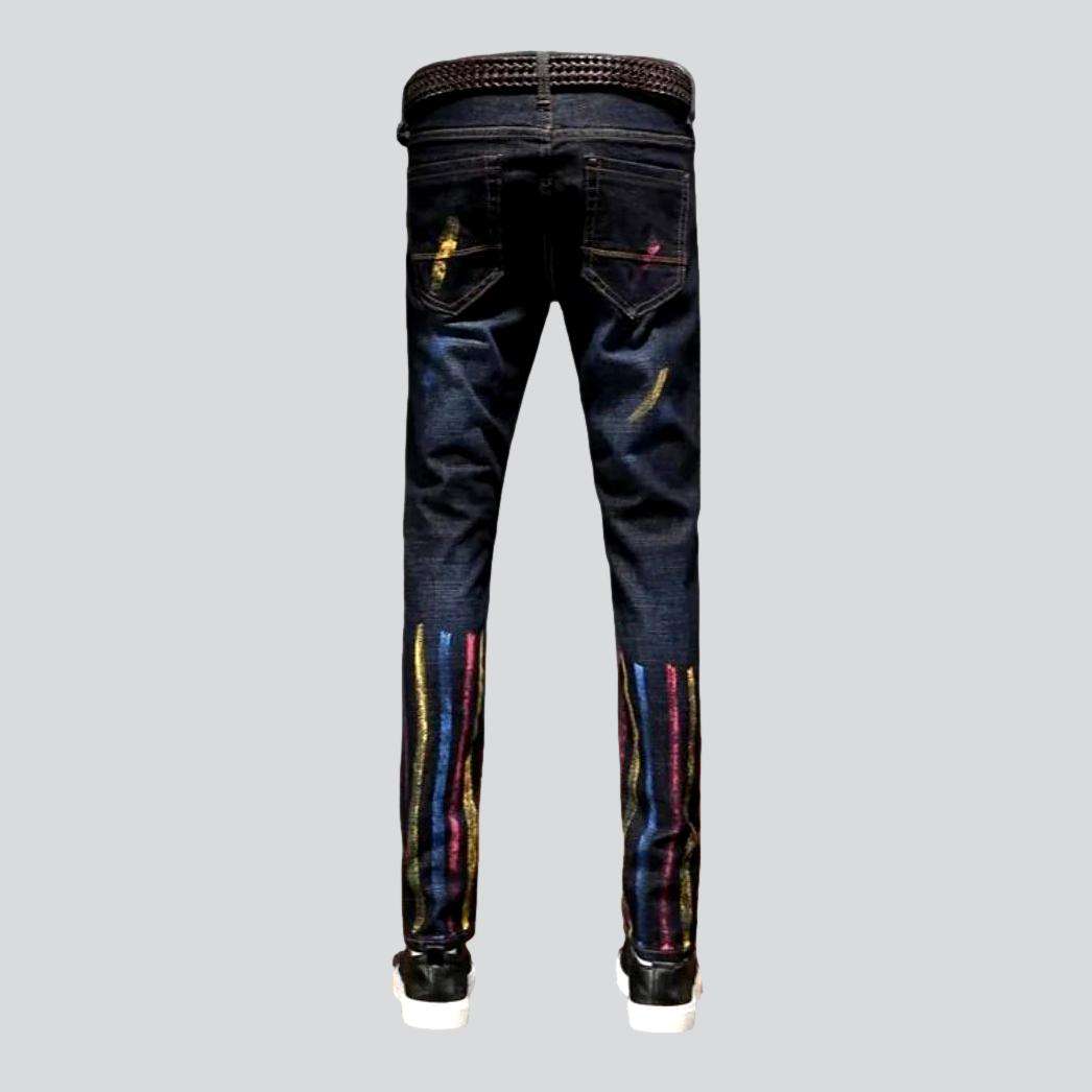 Color-painted navy men jeans