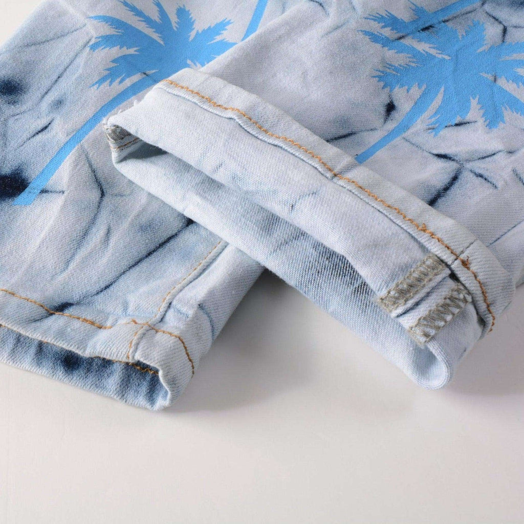 Blaue Jeans mit Palmenbemalung für Herren