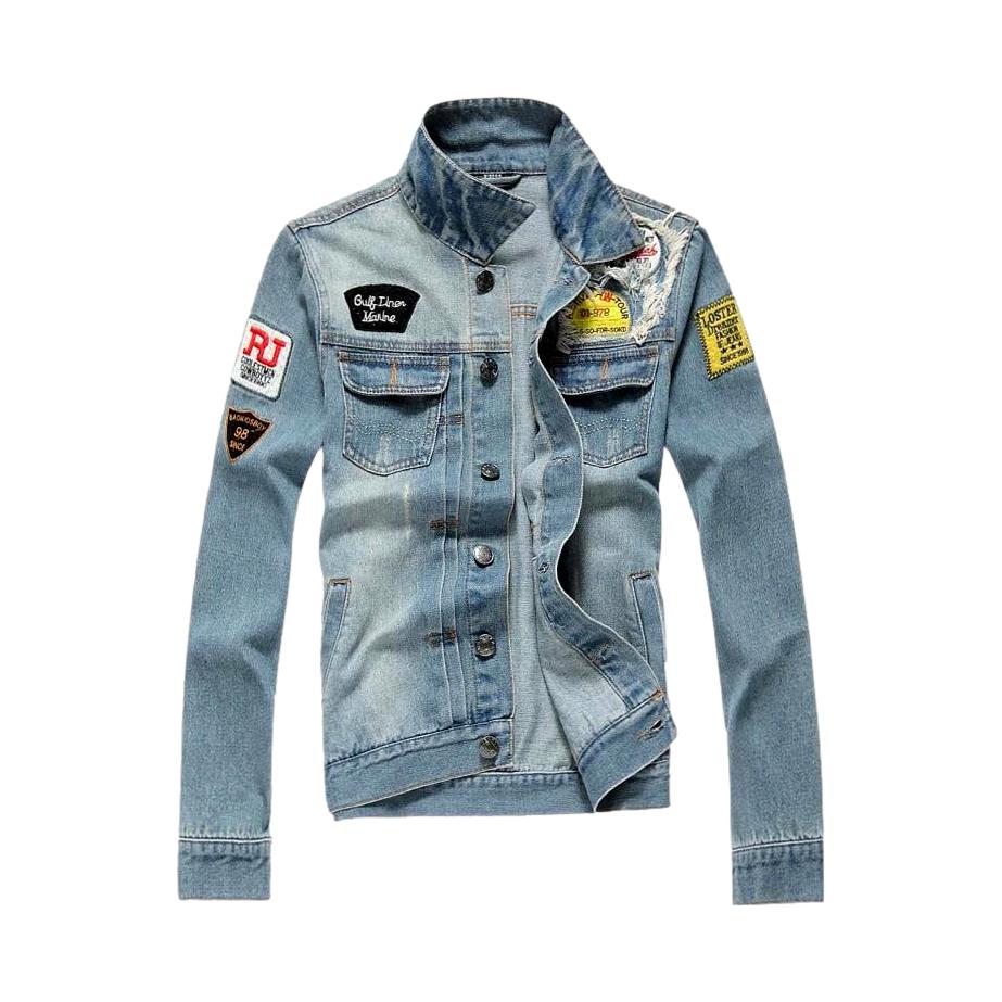 Slim denim jacket with patches