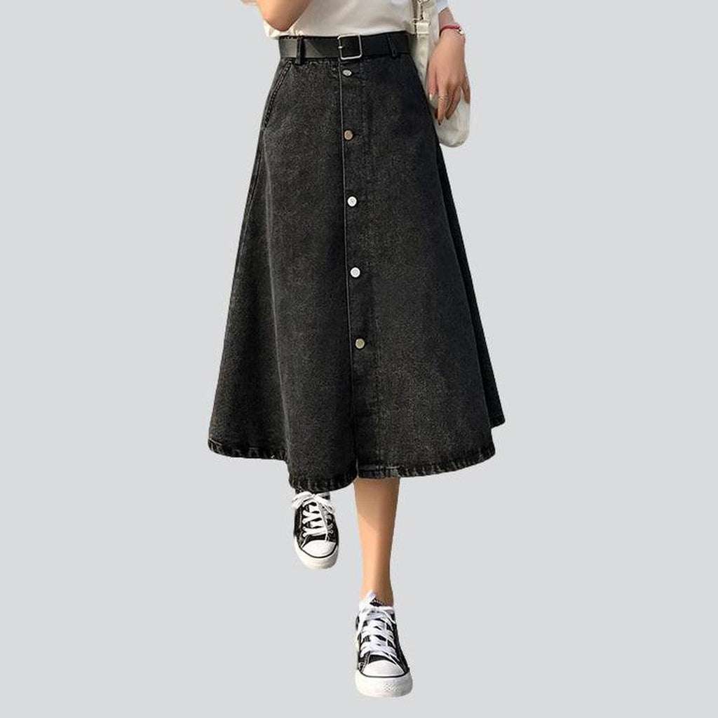 A-line button-down denim skirt