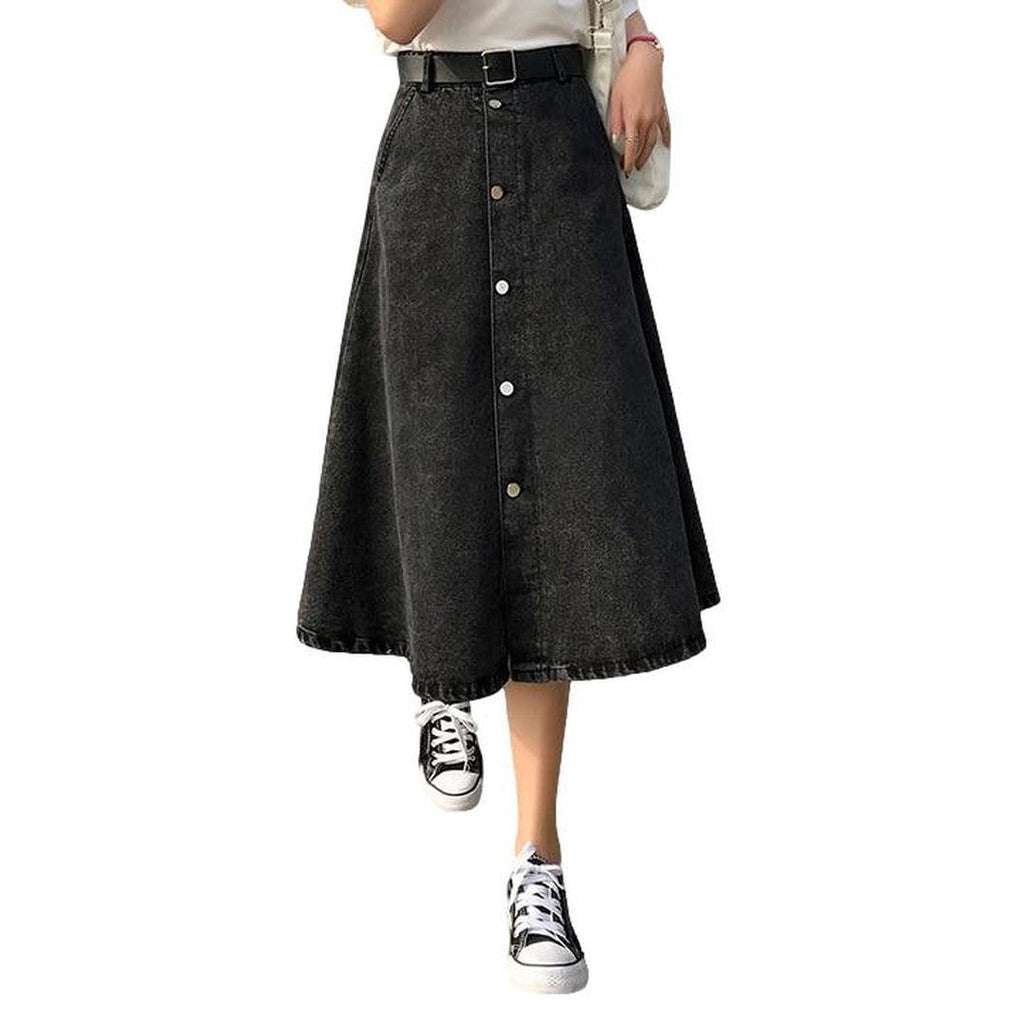 A-line button-down denim skirt