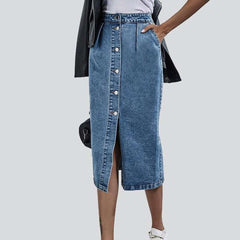 Button-down midi denim skirt