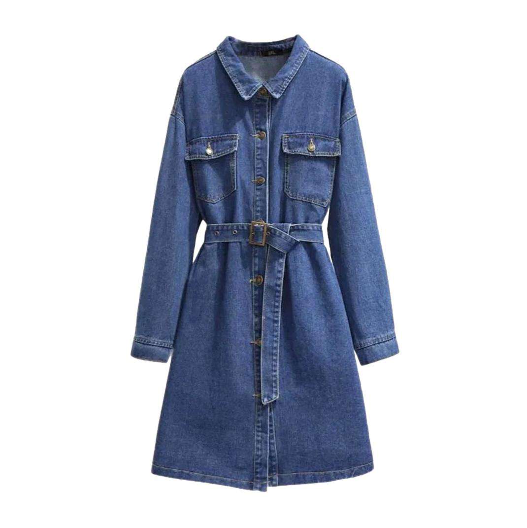 Long sleeve midi denim dress