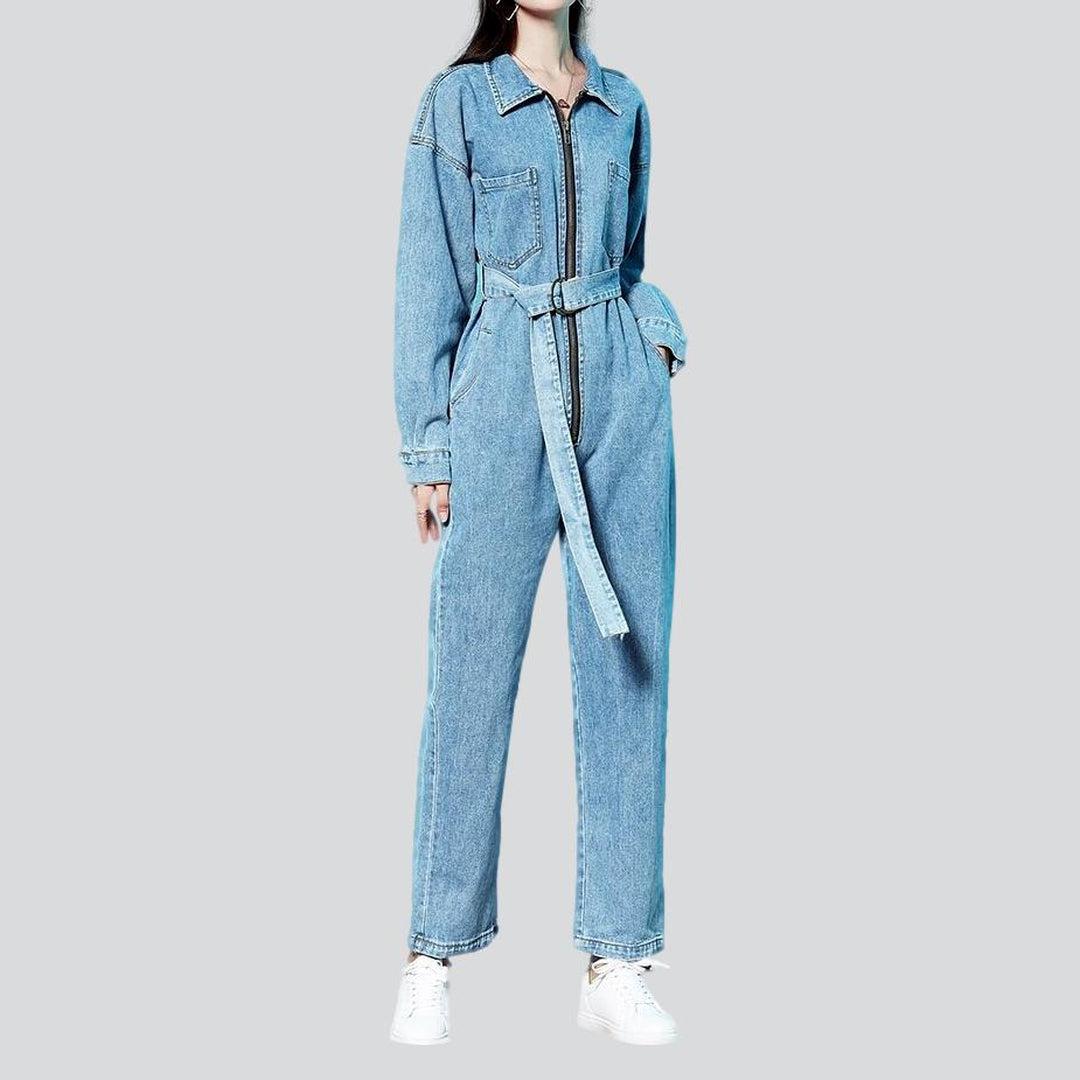 Oversized denim overall with zipper